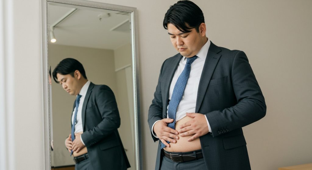 お腹を気にする男性