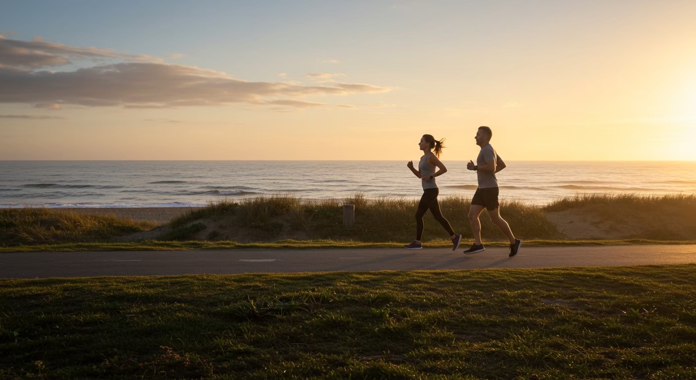 夏の朝に走る人たち