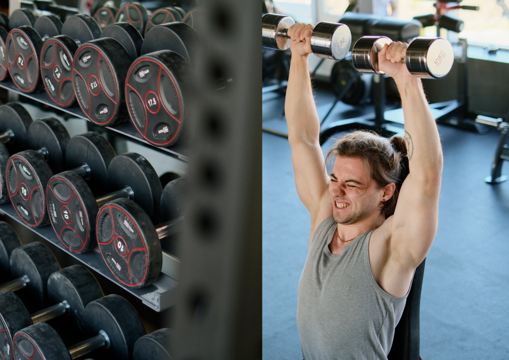 筋トレをする男性とダンベル
