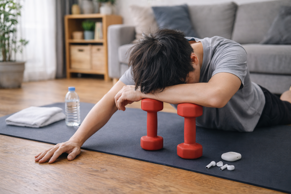 決まった場所で運動を始める男性